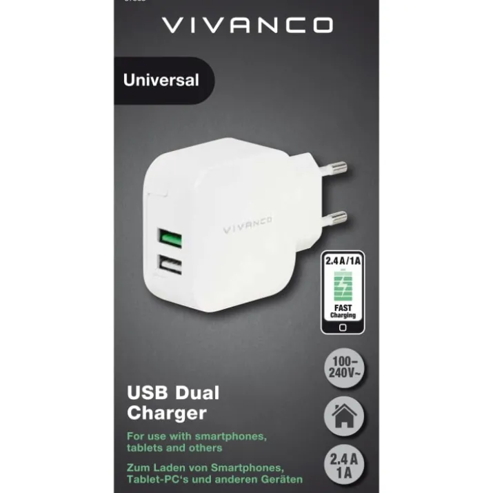 Vivanco opladerstik, USB-A med Smart IC, 17W, hvid