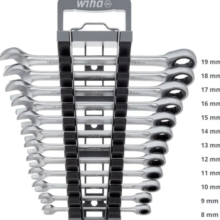 Wiha ring-skralde-nøglesæt 8-19mm - 12 gaffelnøgler