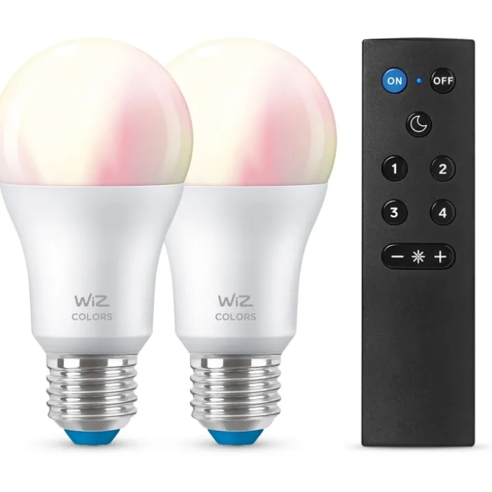 Wiz E27 standardpære med fjernbetjening, 2200K-6500K, 8W, 2-pak