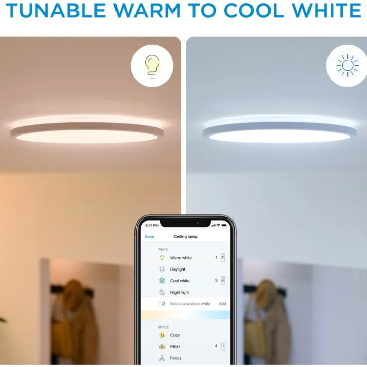 Wiz Superslim plafond, justerbar hvid, hvid, Ø29 cm